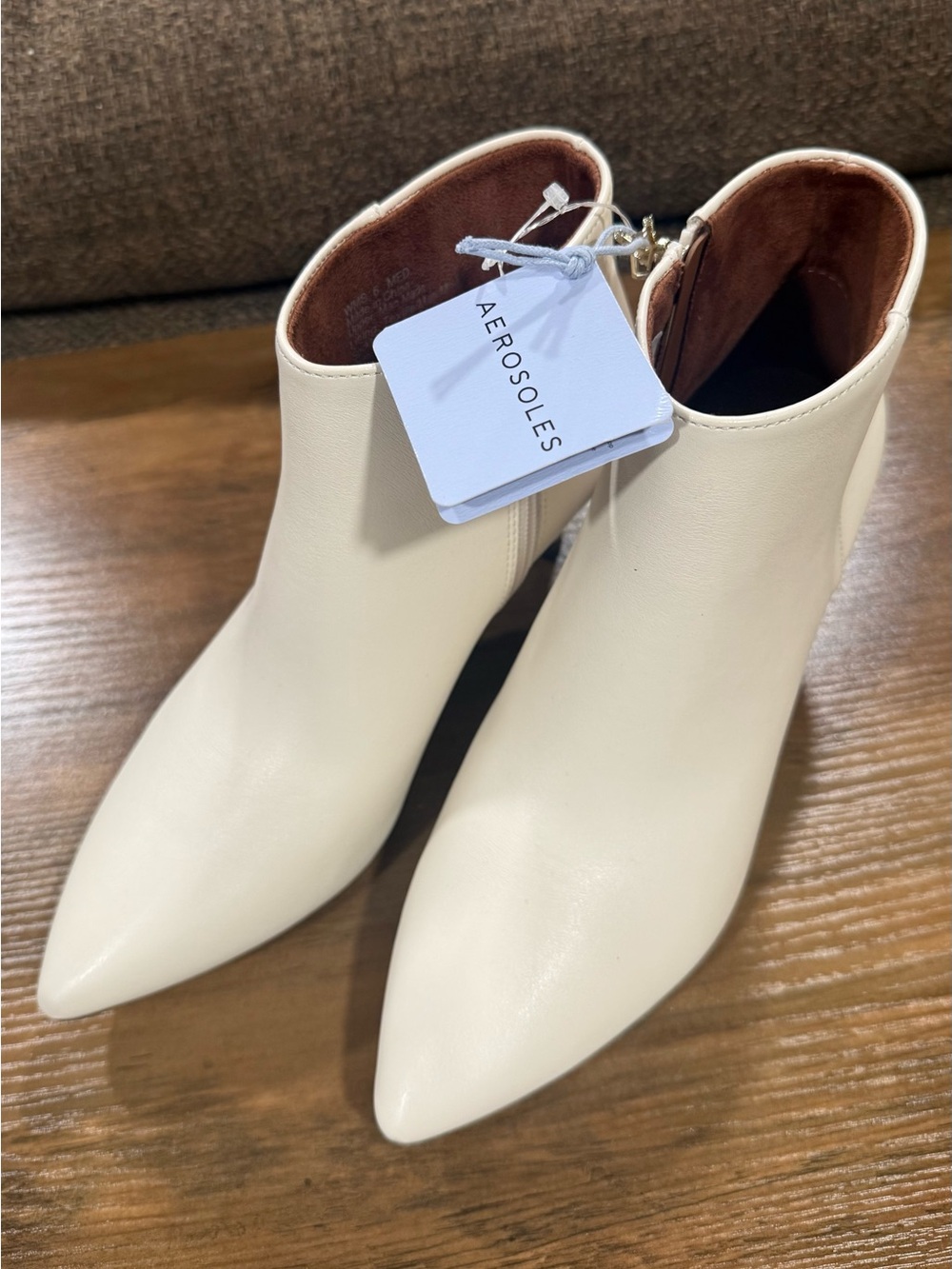 AEROSOLES Ivory Pointed Toe Ankle Booties with Side Zip